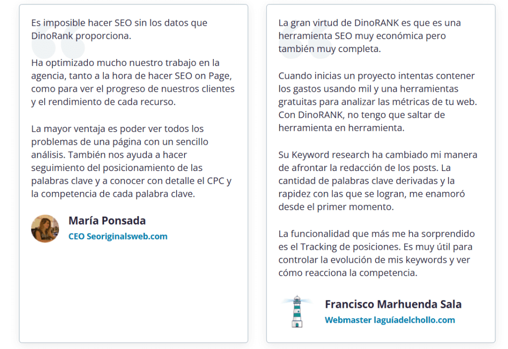 Opiniones usuarios Dinorank