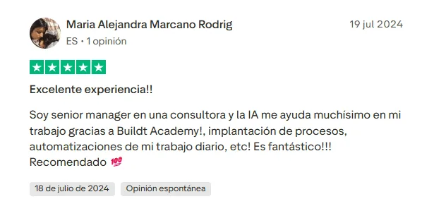 Opinión real de alumna de la formación Buildt Academy