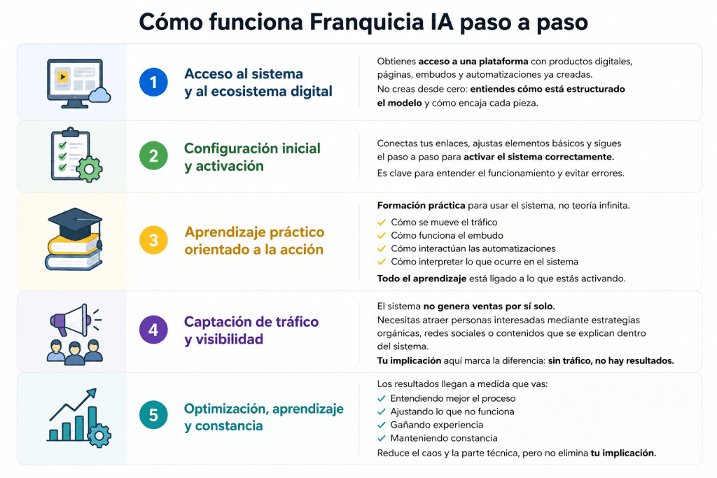Esquema del funcionamiento del sistema Franquicia IA de Tata Salazar