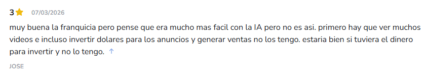 Testimonio real de alumno sobre Franquicia IA en plataformas de formación digital
