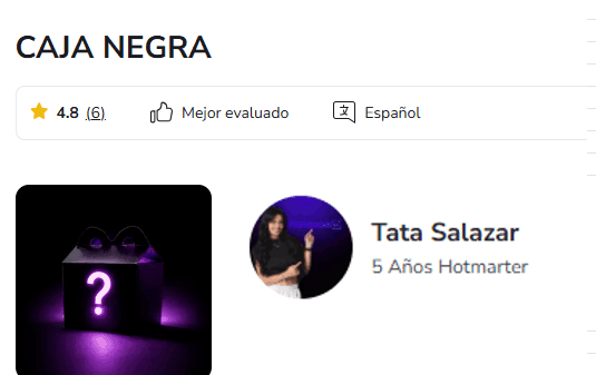 Ficha pública Caja Negra en Hotmart 