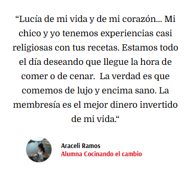 Opinión de alumna de Lucía Gómez creadora de Cocinando el Cambio