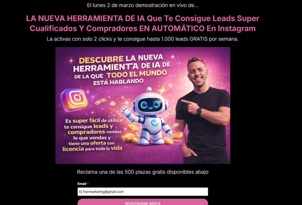 Página oficial del entrenamiento gratuito de Insta Leads 2026