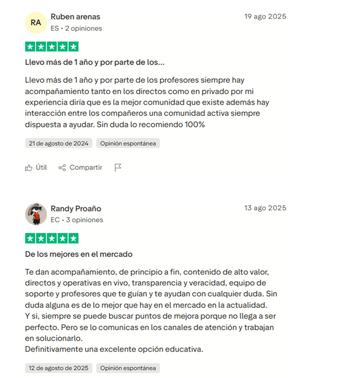 Testimonios reales de alumnos del curso Master Elite del Trading