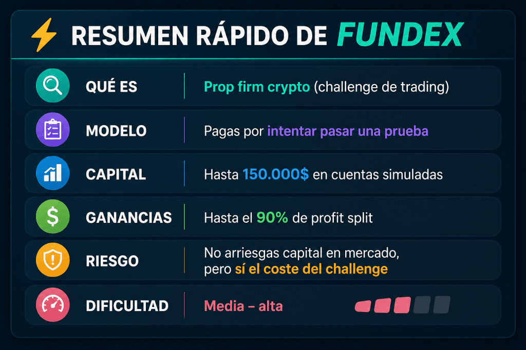 resumen fundex prop firm crypto características y funcionamiento