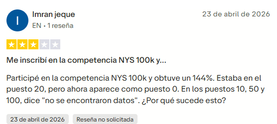 Opinion de usuario sobre NYS Markets en Trustpilot