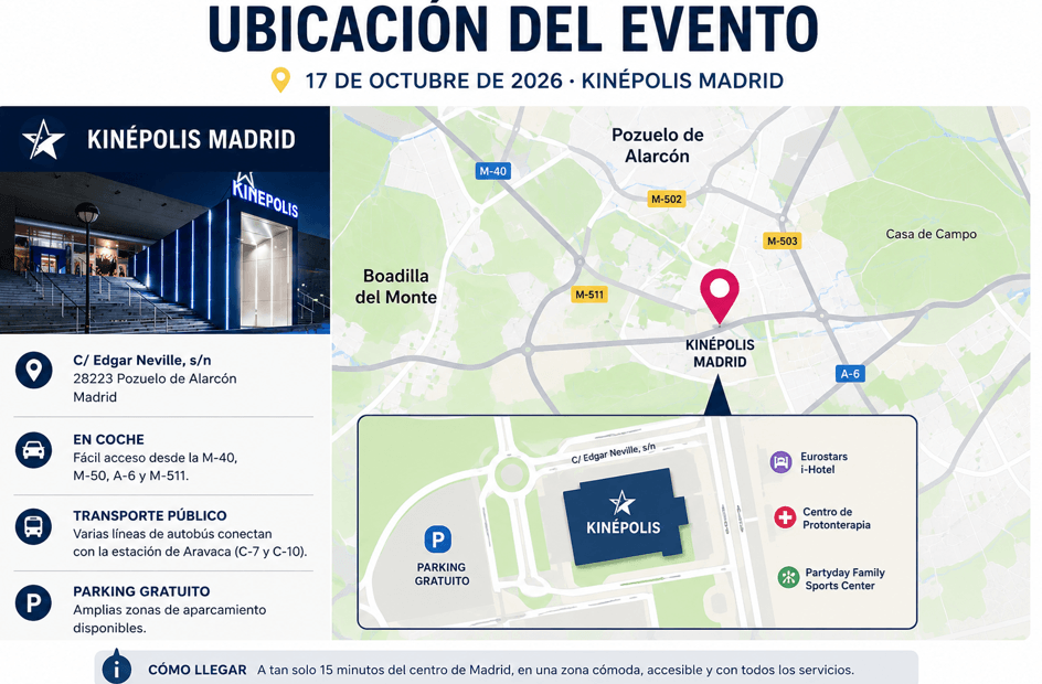 Kinépolis Pozuelo de Alarcón, sede del evento de Pablo Gil el 17 de octubre de 2026